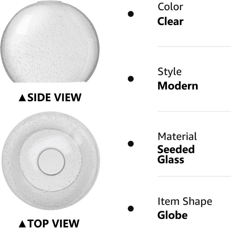 BinoBro Fixture Replacement Globe Shade with 1.65 Inch Fitter, 8 Inch Diameter, E26 Base 1-5/8 Inch Fitter, Glass Lampshade Cover for Pendant Wall Sconce Chandelier Vanity Light (Seeded Clear) - Image 5